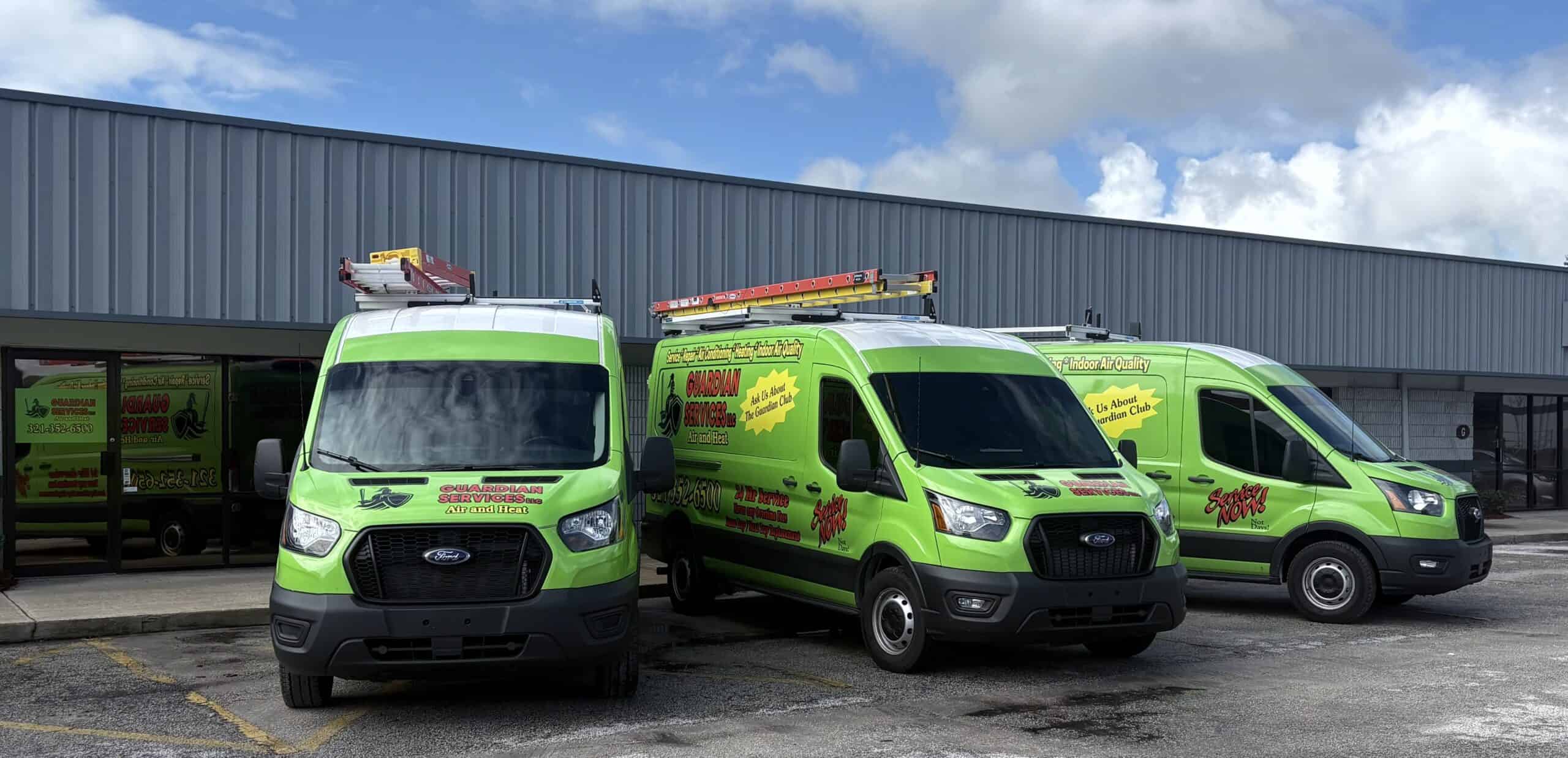 Reliable HVAC service vehicles for air conditioning and heating repairs in Florida.
