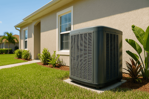 High-efficiency outdoor HVAC unit for cooling and heating. Expert installation by Guardian Services LLC.